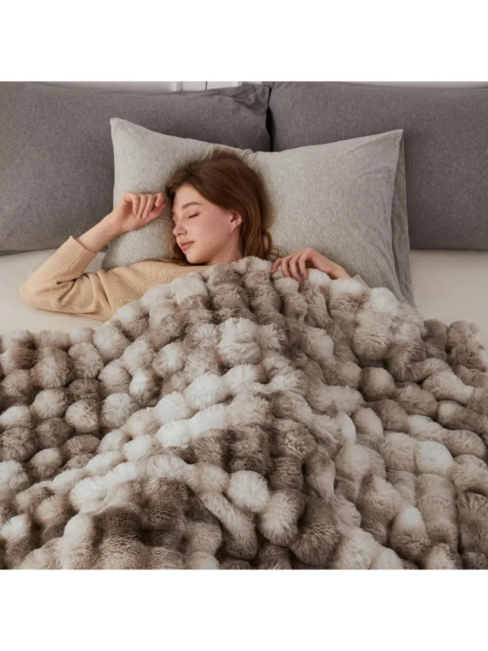 Cozy Soft Bubble Faux Fur Throw Blanket, 60